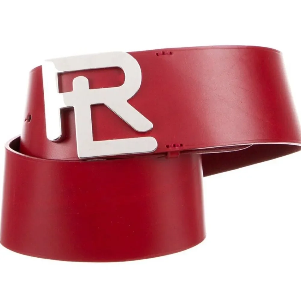Ralph Lauren Collection Wide Stacked RL Monogram Buckle Cherry Calfskin Belt